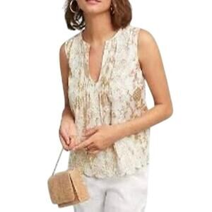 New MOULINETTE SOEURS Anthropologie‎ Skylar Shine Floral Embroidered Top Sz 4